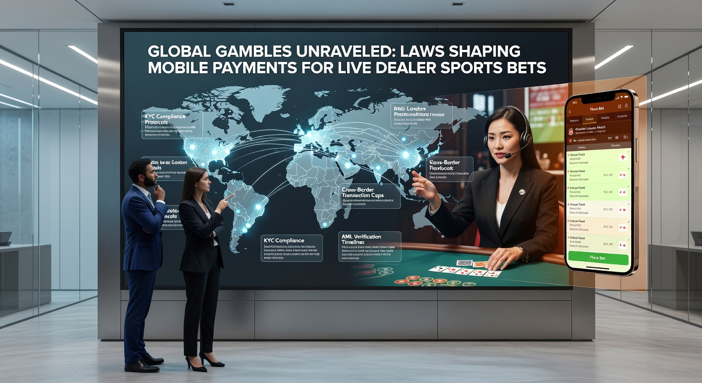 Weltkarte mit hervorgehobenen Ländern, die Regulierungen für mobile Sportwetten zeigen, inklusive Zahlungssymbolen und Live-Dealer-Icons