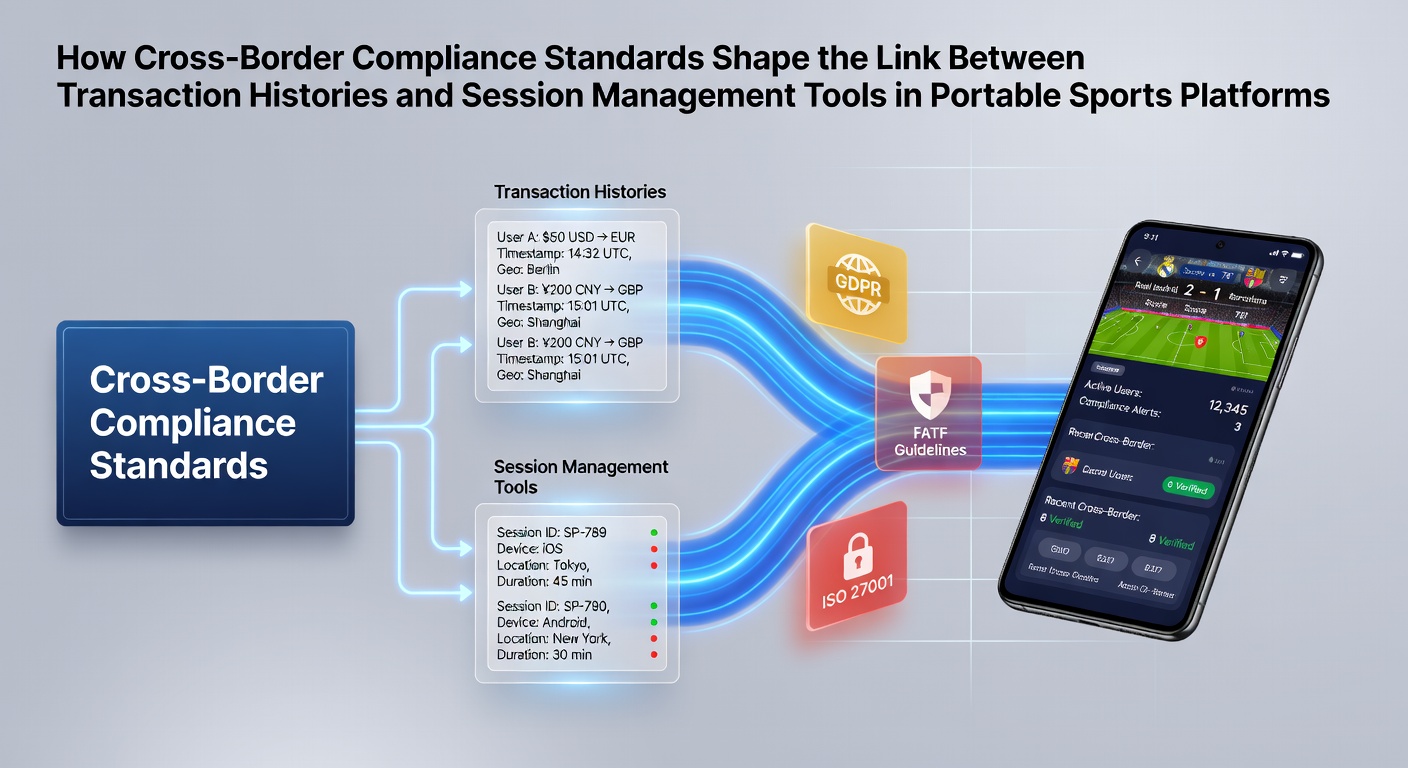 Illustration der Integration von Compliance-Standards mit Transaktionsdaten und Session-Management in portablen Sport-Apps