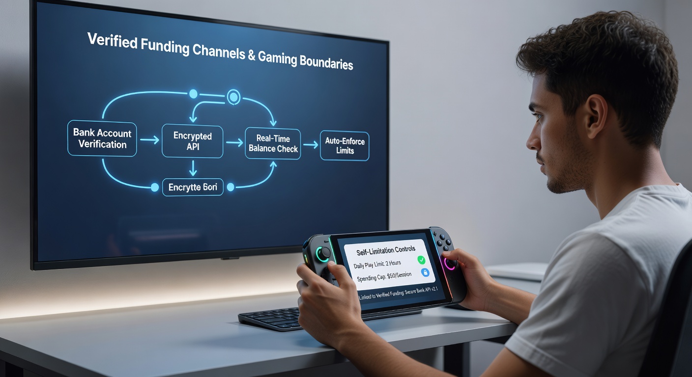 Mobile Gaming-App mit aktivierten Selbstlimitierungstools und verifizierten Zahlungsoptionen auf einem Tablet