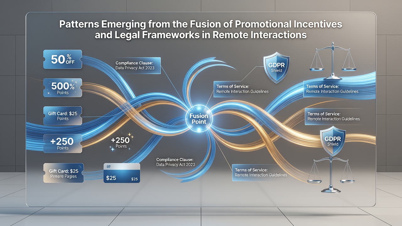 Diagram illustrating patterns of promotional incentives fused with legal frameworks in mobile remote entertainment environments